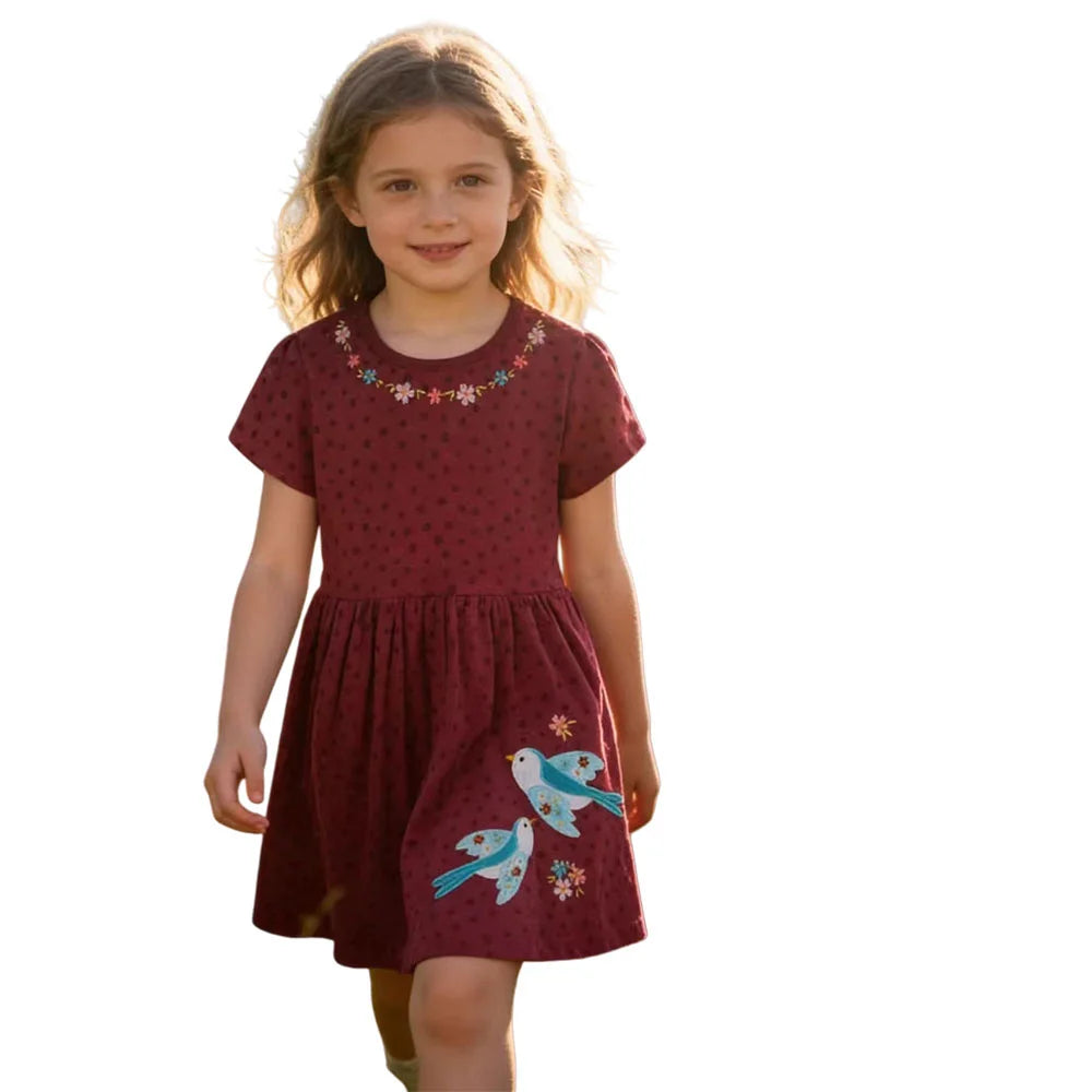 Dinosaur Embroidered Summer Girls Dress