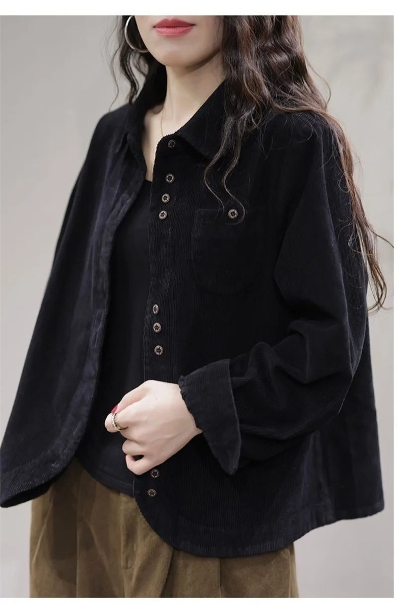 Casual White Corduroy Button Jacket
