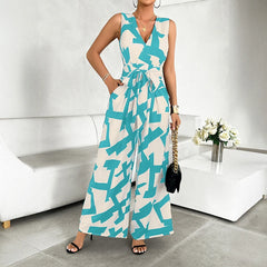 Vacation V Neck Wide Leg Jumpsuit
