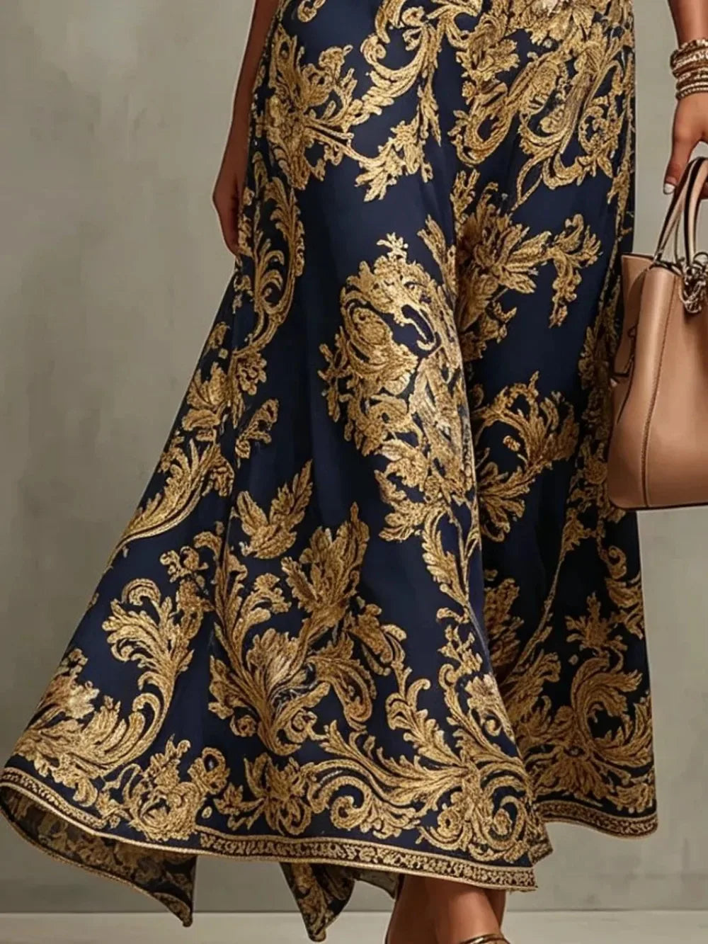 Elegant Party Evening 2026 Summer Long Dresses New Vintage Classic Pattern Flower Printed Lapel A-Line Dresses For Women