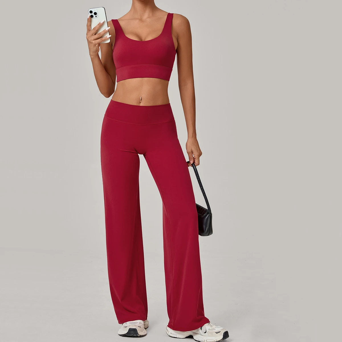 2PCS Yoga Set Women Yoga Pant Workout Tracksuit Sportswear Gym High Waist Straight Leg Bottoms Fitness Bta Sports Suit XP01