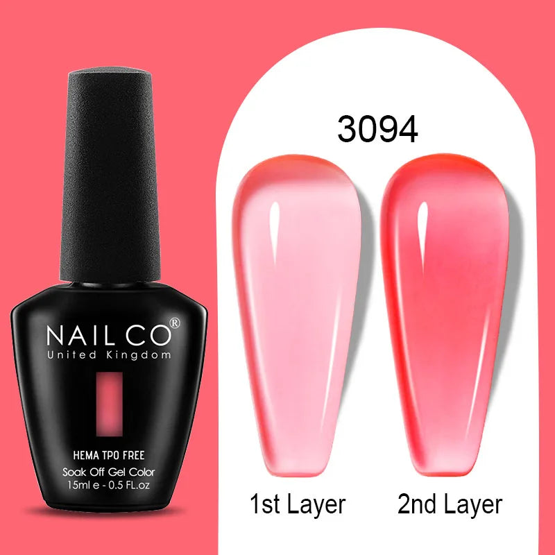 NAILCO 15ml Colorful Jelly Gel Nail Polish Gorgeous Color HEMA TPO FREE Soak Off UV LED Semi Permanent Long Wear Gel Varnish
