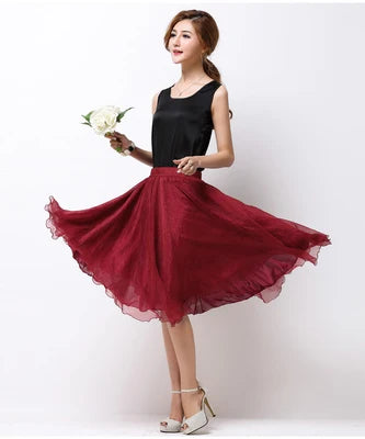 Silk Pleated High Waist Midi
