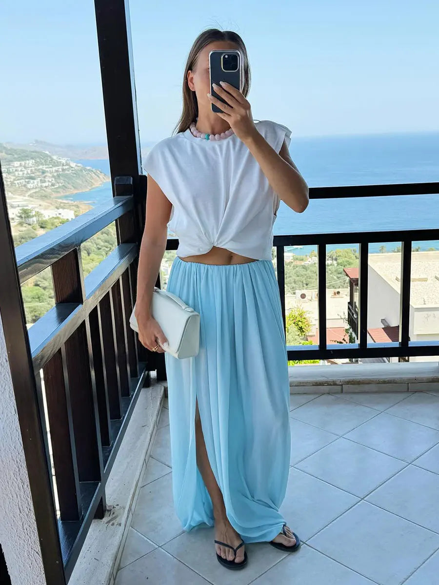 Irregular Skirt for Women Spring Summer New Elegant Street Style Skirt Women's Fashion Loose Ruched Draped Side Split Maxi Skirt