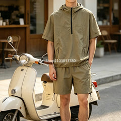 Men's Two-piece Sportswear Short Sleeved T-shirt and Pants Set Running and Fitness Sportswear Male Summer Men Tracksuit Oversize