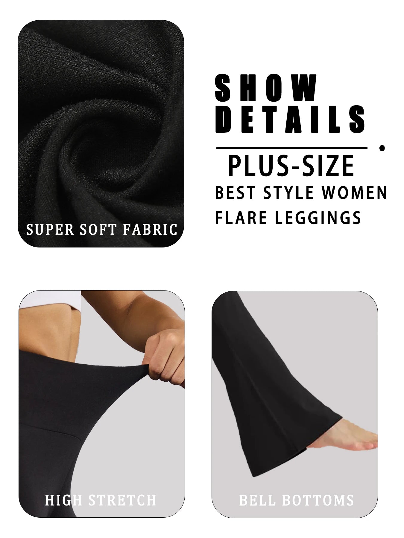 Plus Size Ladies High-Rise Flared Leggings for Yoga and Workout Features Tummy Control and a Stylish Bell-Bottom Design in Sizes