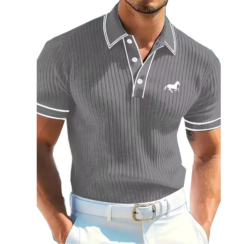 Men's Short Sleeve Polo Shirt with Buttons Casual Entertainment Decorative Whit Logo Clothing Leisure Fashion Polo