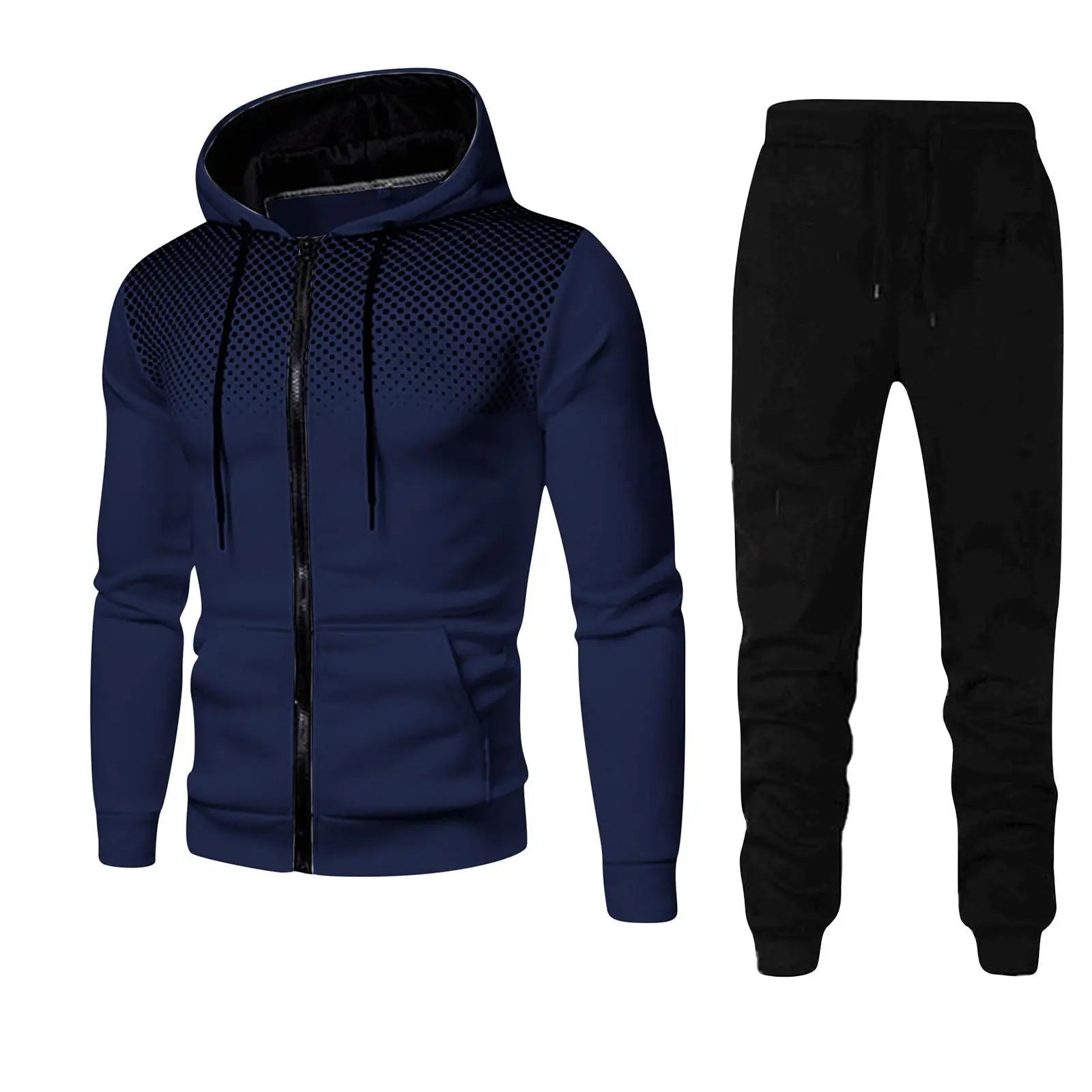 Men tracksuit zipper hood multi-pocket and protective pants casual jogging tracksuit fall/winter 2-piece setLarge size S-3XL