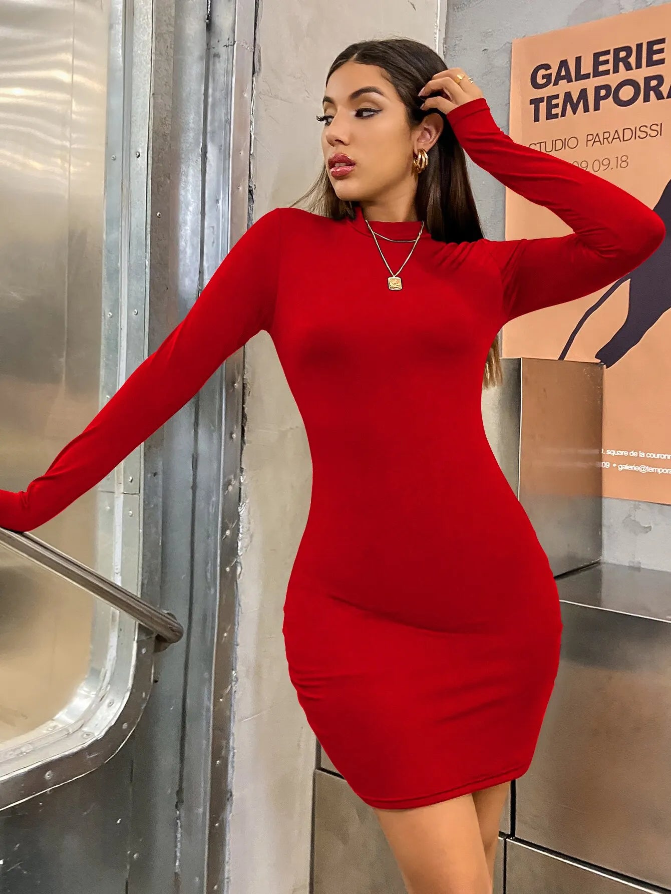 Slim Turtleneck Bodycon Mini Dress