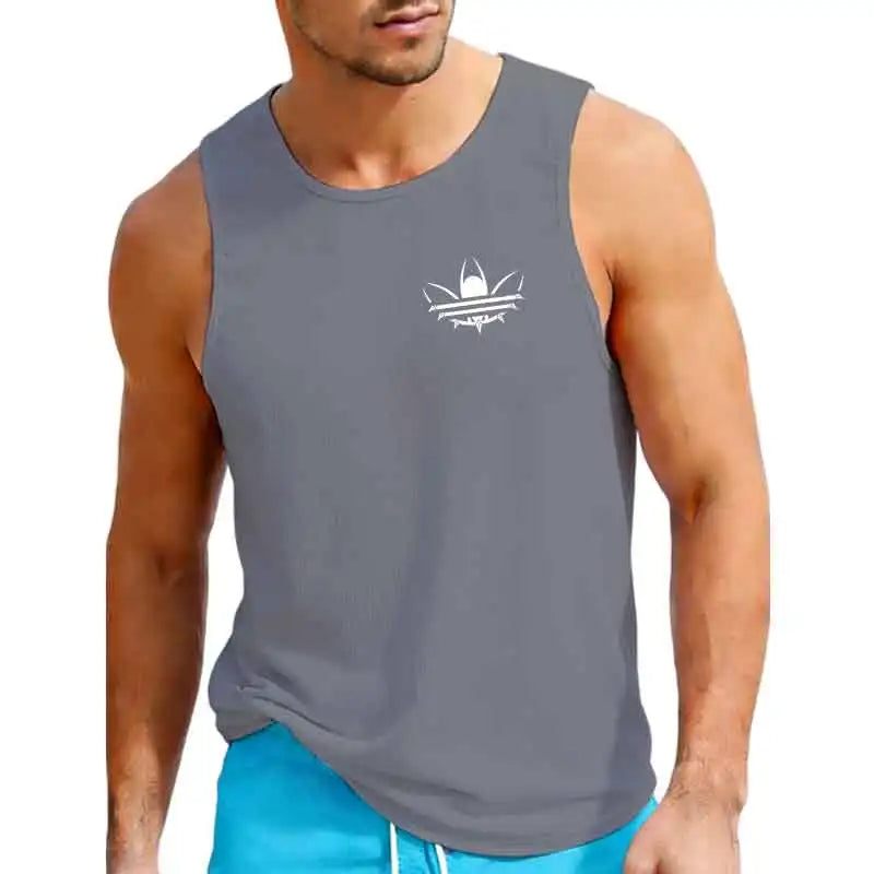 Men Summer Breathable Mesh Tank Top, Stylish Logo Print Sleeveless Shirt, Casual Sports Fitness Gym Vest for Daily & Workout
