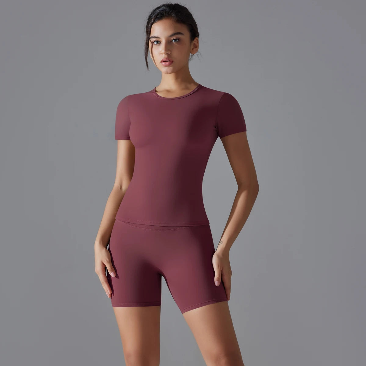Yoga Set Women Sports Short Sleeve Top With High Waist Leggings Running Jogging Workout Clothes Sports Fitness Gym Sets