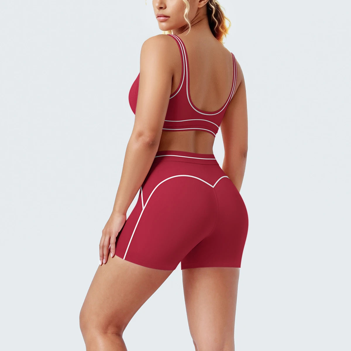 New Woman Yoga Set Color Blocking Sexy Sport Bra Yoga Underwear with Chest Pad High Waist Stripe Running Fitness Shorts Yoga Set