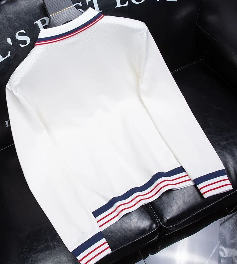Waffle Stripe Long Sleeve Polo