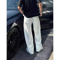 Women's High-Waisted Wide-Leg Pants - Loose Fit Casual Trousers with Button Closure