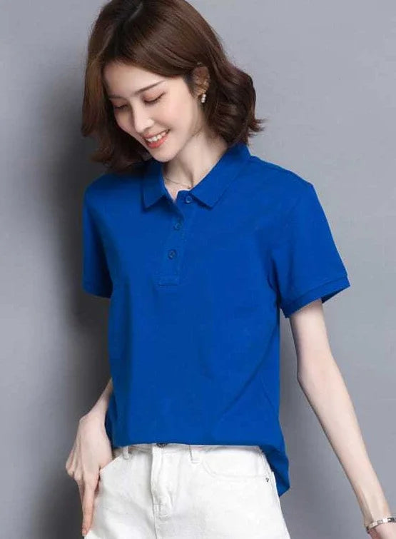 Minimal Button Polo Tee Women