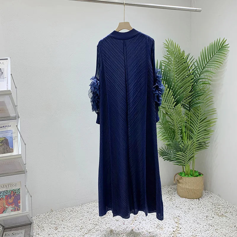 Women Elegant Evening Party Dresses 2025 Summer New Solid Colour Classic Long Sleeve Plate Flower Design Prom Dresses Female