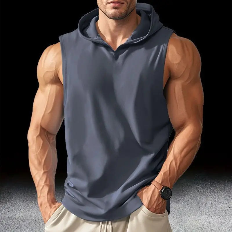 Men's Running Tank Tops Sleeveless Gym Sport T-shirt Fitness Training Workout Tee Tops Sportwear Hooded Solid Summer Men Vest