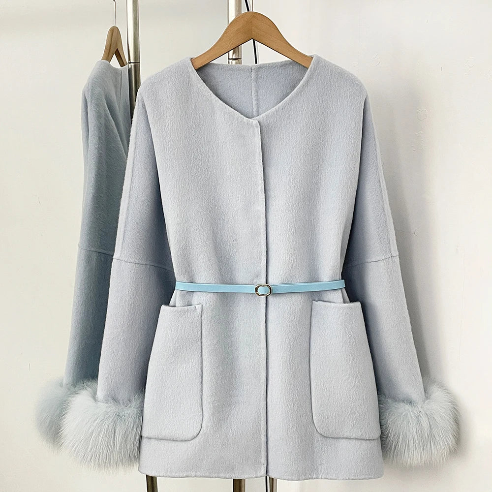 Luxury Wool Fur Winter Long Coat