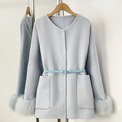 Luxury Wool Fur Winter Long Coat