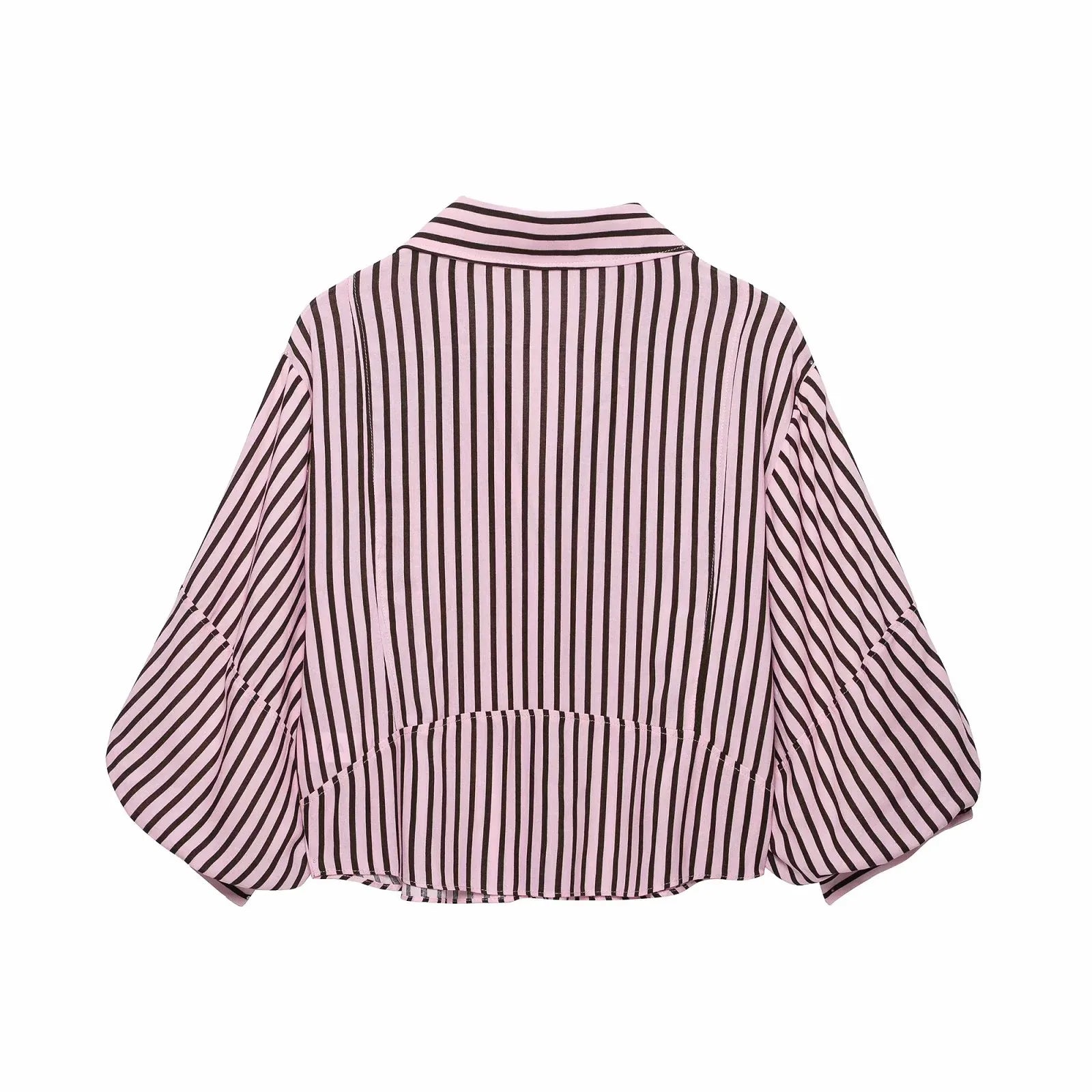 Women Striped Shirts For Women Vintage Elegant Puff Sleeve Summer New High Street Clothes Leisure Single-breasted Lapel Blouse