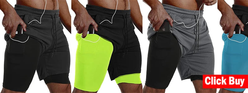 Men's Running Shorts Quick-drying Fitness Black Double Layer Shorts Men New Sport Workout Training Bodybuilding Short Pants