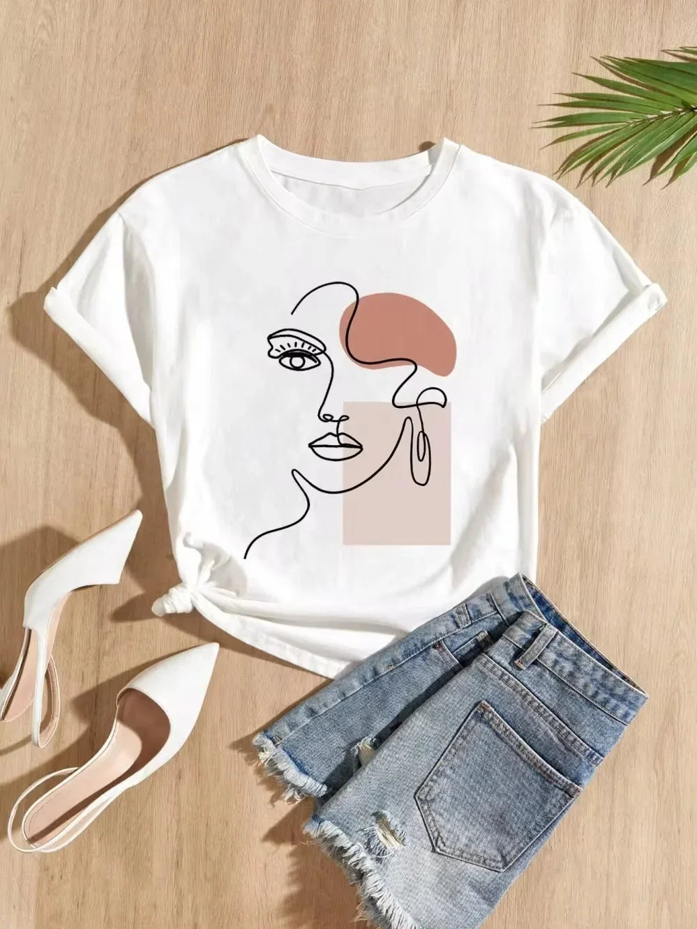 Women T-Shirts Fashion Simple Women's Face Print Tees Casual Soft Short Sleeve Tops Comfortable Street Clothes graphic t shirts