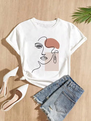 Women T-Shirts Fashion Simple Women's Face Print Tees Casual Soft Short Sleeve Tops Comfortable Street Clothes graphic t shirts