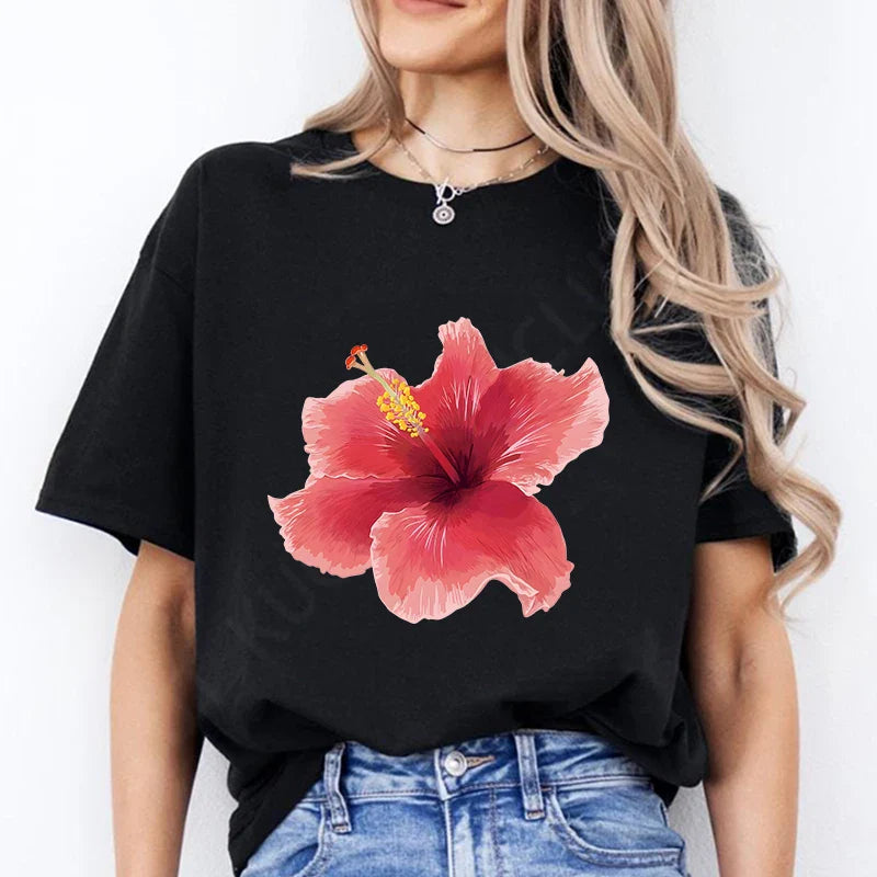Pink Hibiscus Casual Y2K Tee