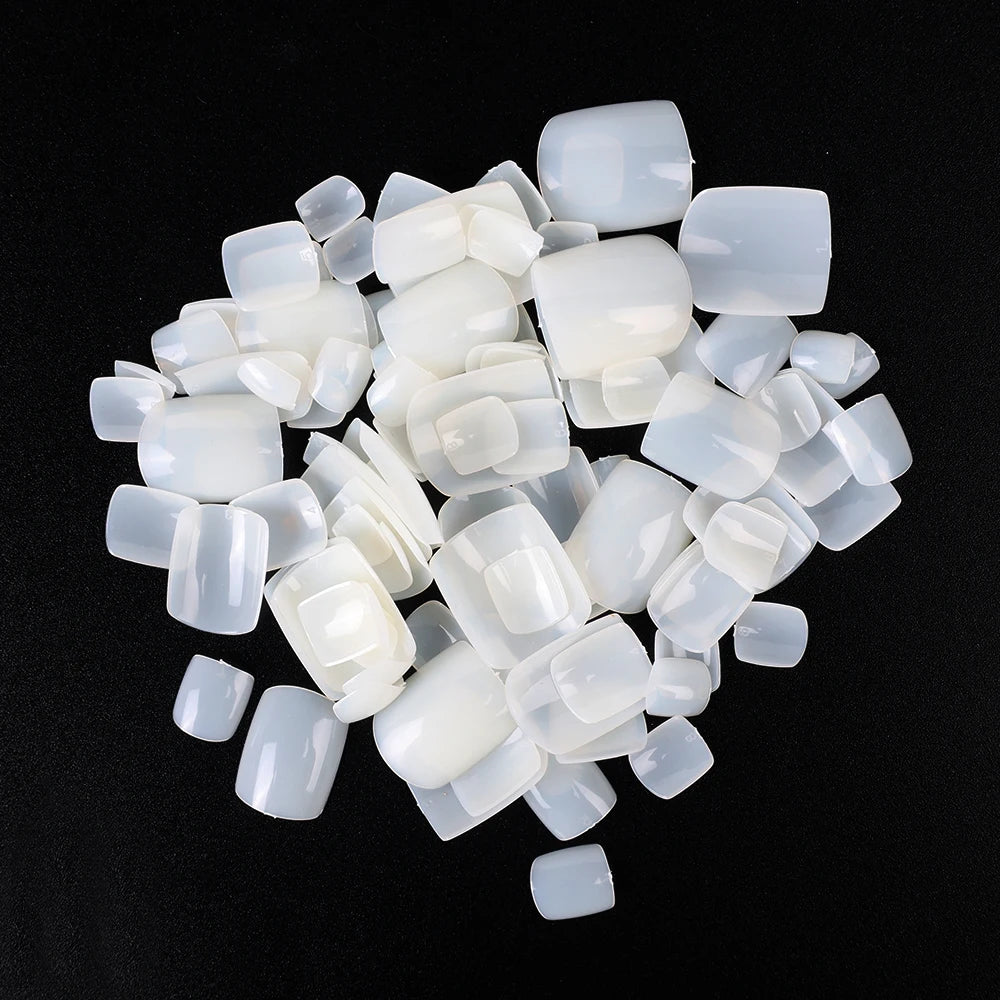 False Toes Nails French Square Nature White Clear Fake Toe Nails Feet Nail Tips Artificial Press on Toenails for Women Makeup