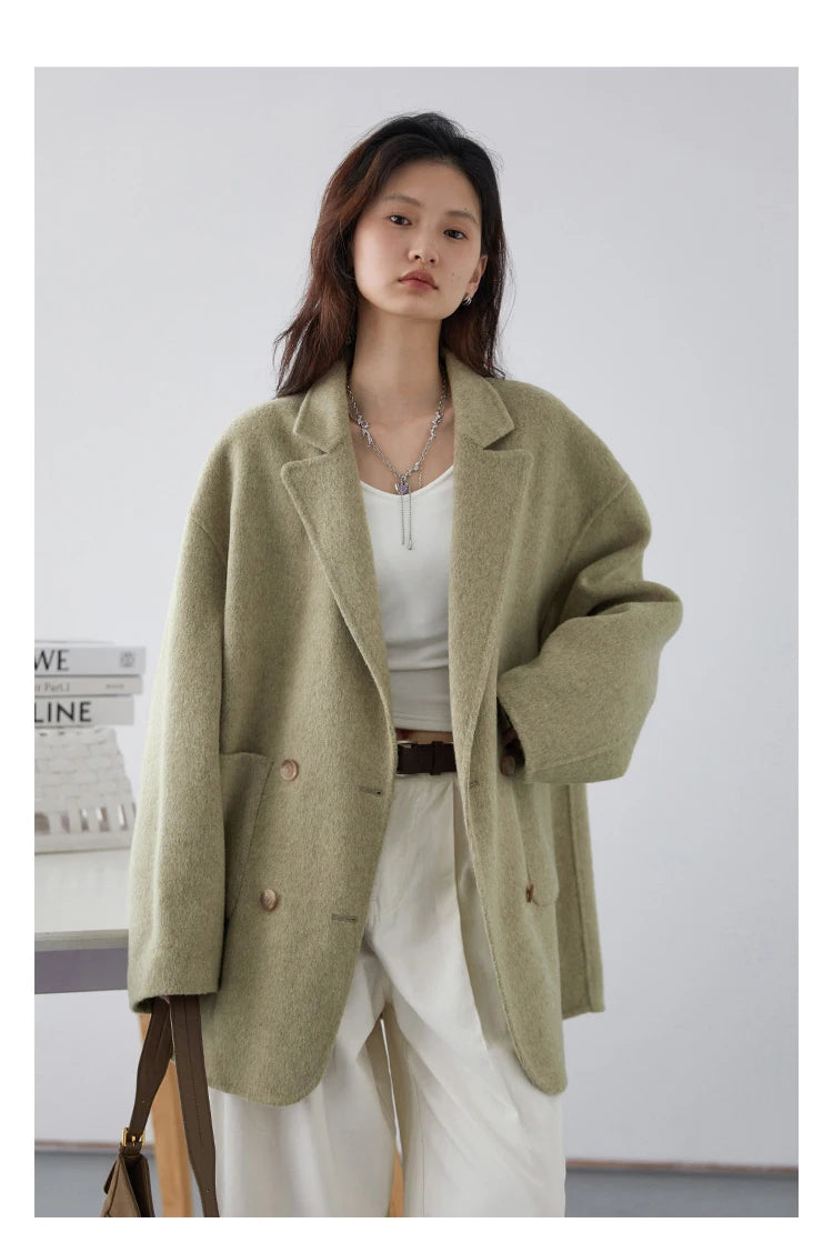 CHIC VEN Women's Woolen Coats Loose Casual Double Breasted Retro Double-sided Jacket Office Lady Outerwear Autumn Winter 2026