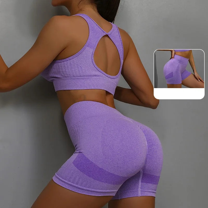 2Pcs Women Yoga Outfit Set Sports Fitness Vest Running Workout Shorts Suit Gym Training Active Wear Handmade Accessory