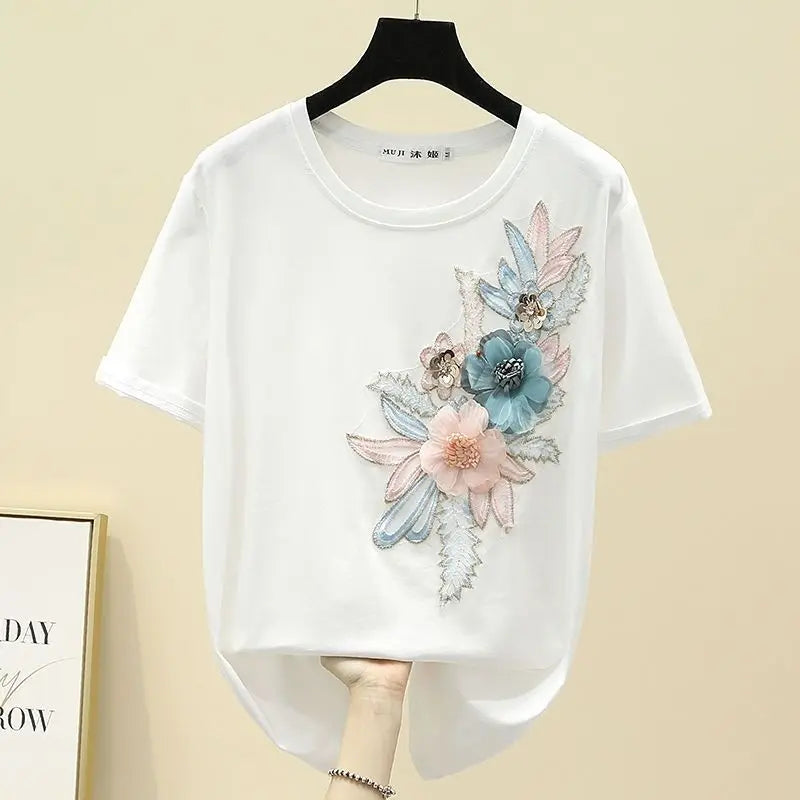 Korean Style Embroidered Summer Tee