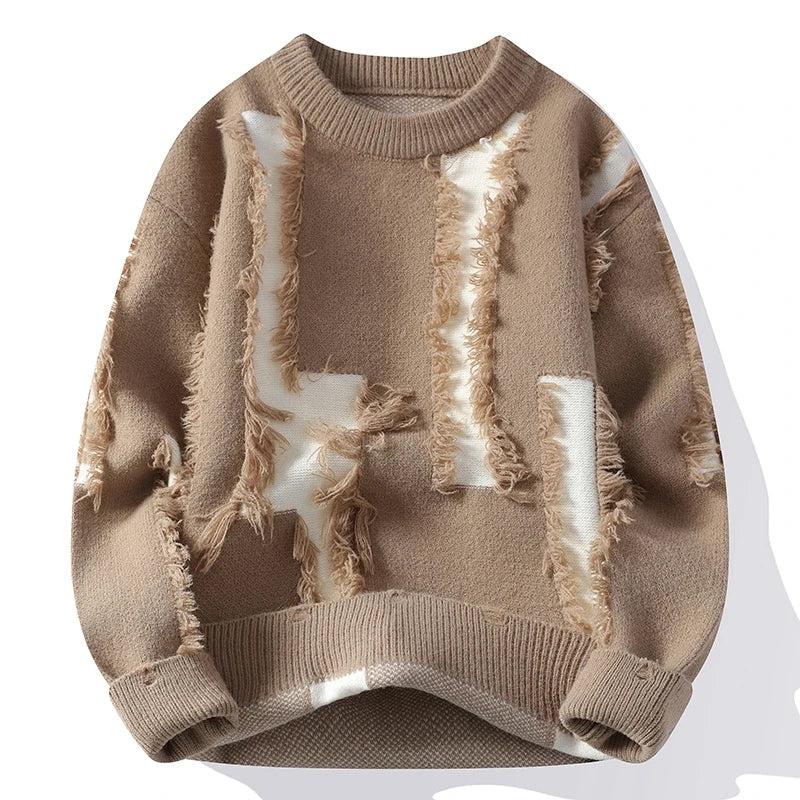 2026 Winter Fashion worn‑out design Sweater Men Casual Knit Pullovers Mens Thick Warm Loose Knitted Sweaters Streetwear Man