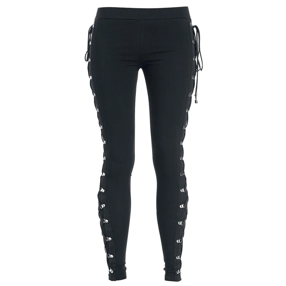 Gothic Leggings Black Vintage Women Punk Lace Up Bottoms Steampunk Pants Leggins Mujer Women Long Pencil Pants Trousers