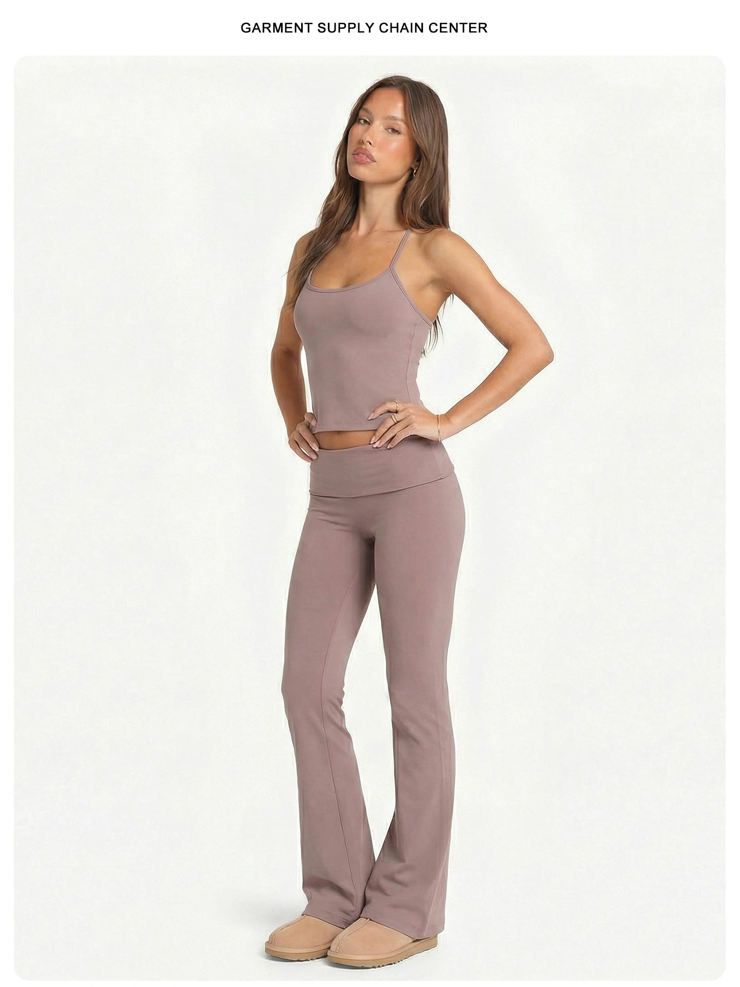 2 Piece Yoga Set Women Foldover Waist Flare Pants Bell Bottoms Tank Top Matching Set Gym Workout Fitness Wear Lounge Wear Suit