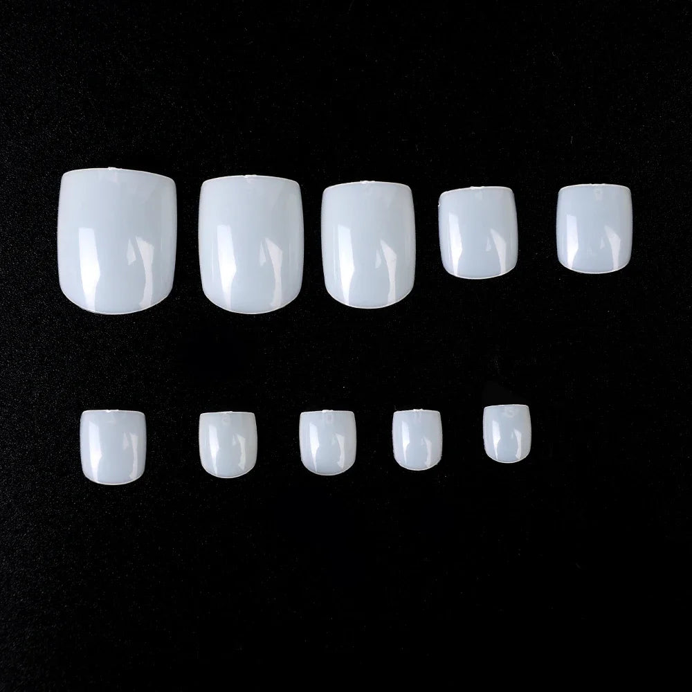False Toes Nails French Square Nature White Clear Fake Toe Nails Feet Nail Tips Artificial Press on Toenails for Women Makeup