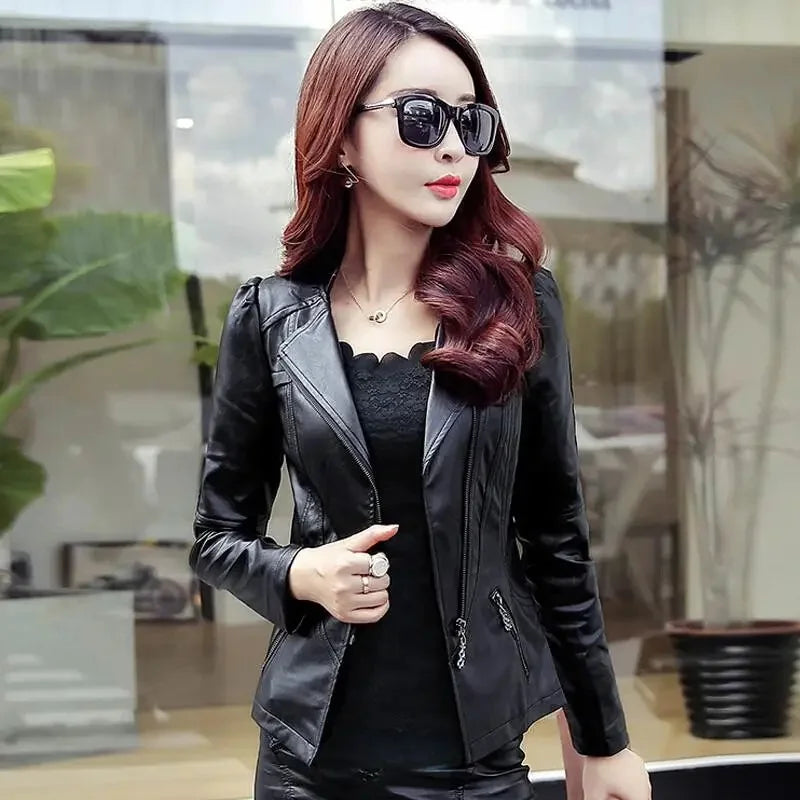 Slim Faux Leather Casual Jacket