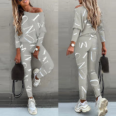 Women's Yoga Set Soft Outfit Letters Print Long Sleeve Top Spring Tracksuit Casual Sports Fitness Yoga Suit