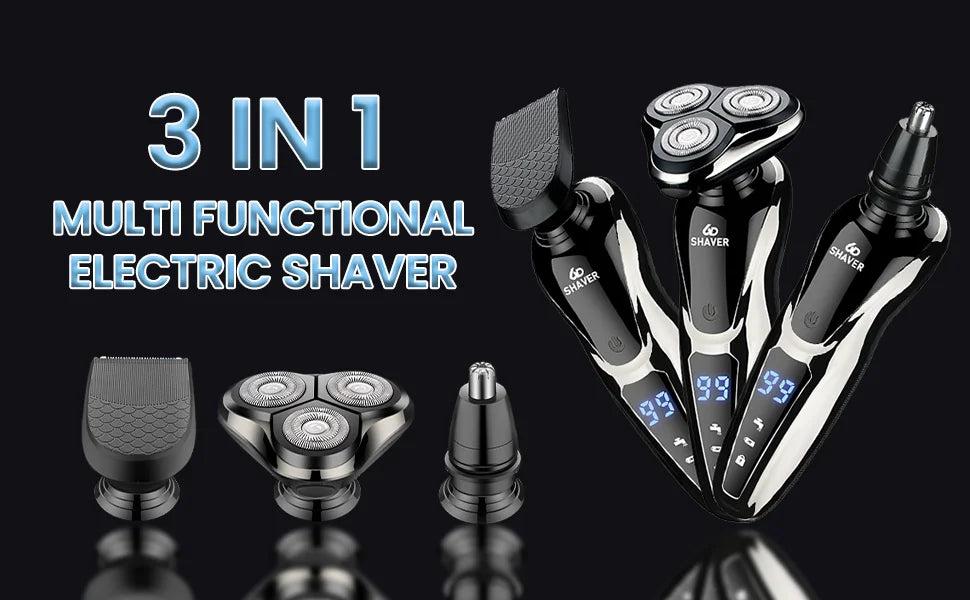 Rechargeable Electric Shaver for Men All in One Trimmer Set with Nose Trimmer Sideburns Trimmer Face Cleaning Brush