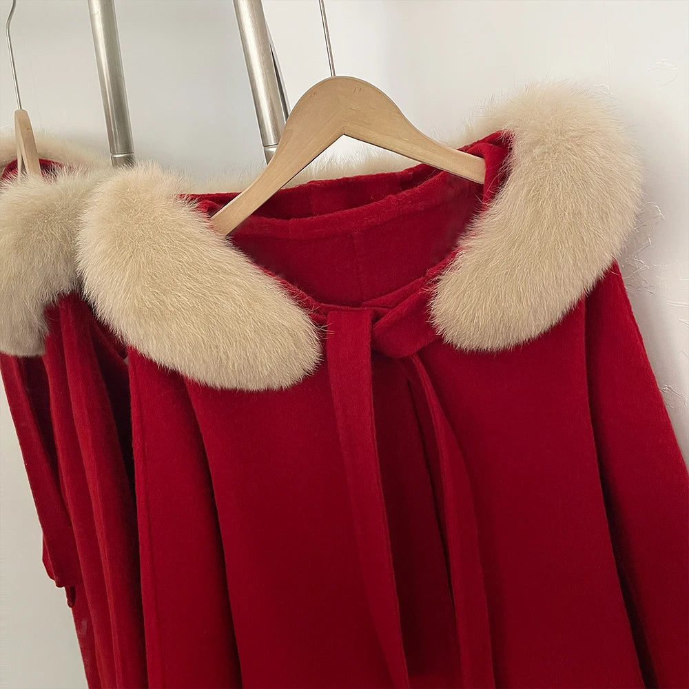 Warm Hooded Wool Fur Coat