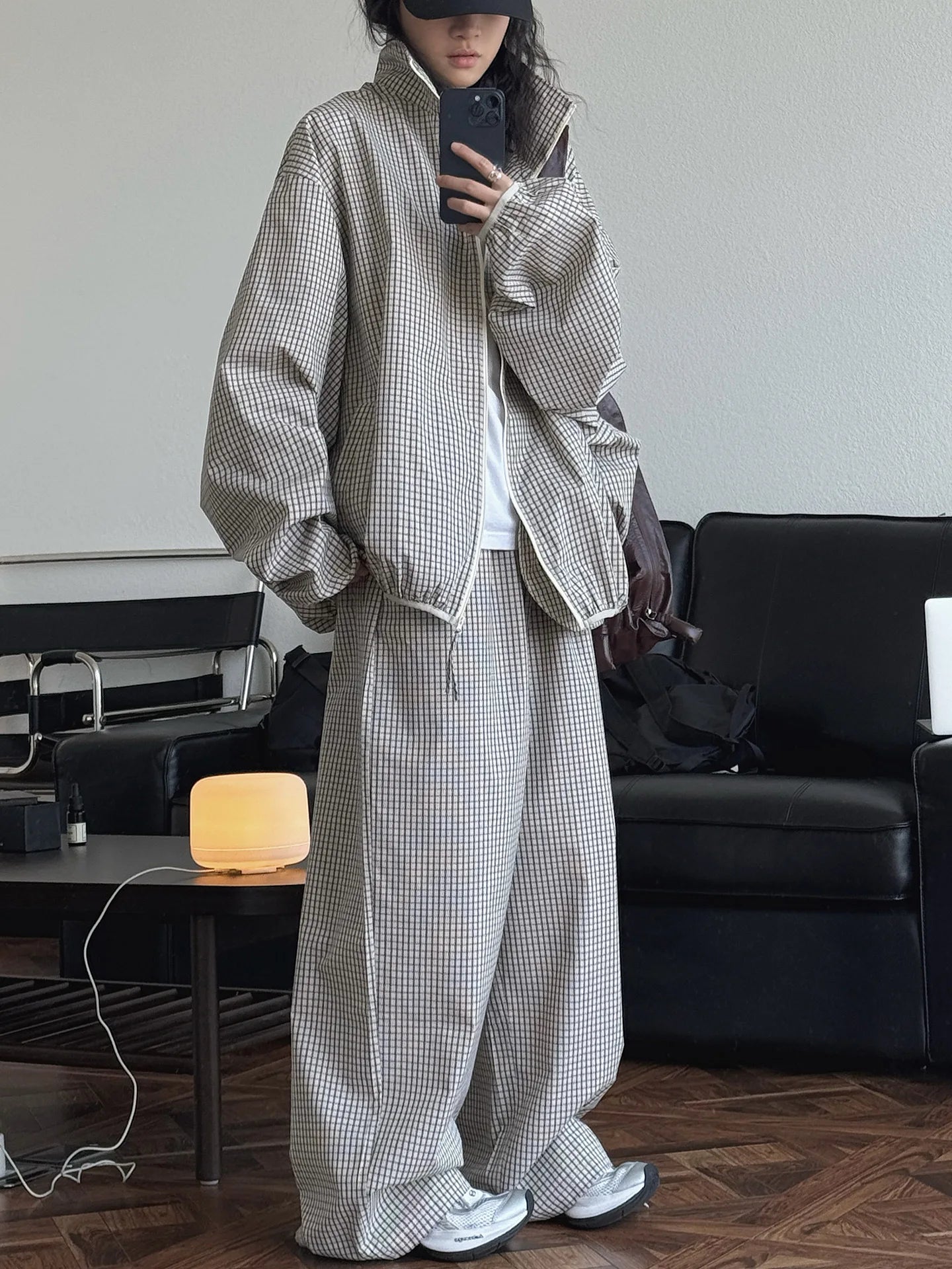 2026 Women Summer Long Pants High Waist Wide Leg 80% Cotton Plaid Pants Fashion Clothes Vintage Pants Female Trousers