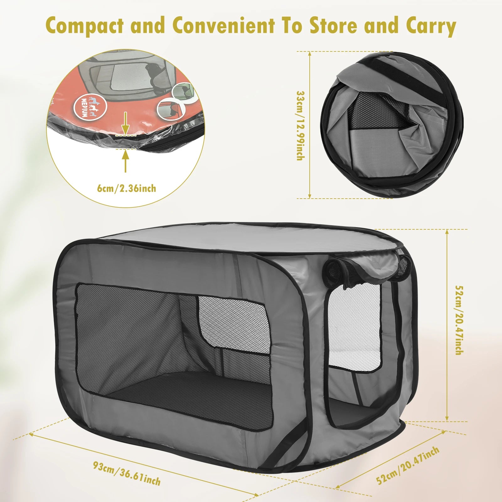Dog Travel Crate Portable Pop Up Dog Crate with Zipper Mesh Door Foldable Small Dog Seat Kennel for Indoor Outdoor Puppy Cat