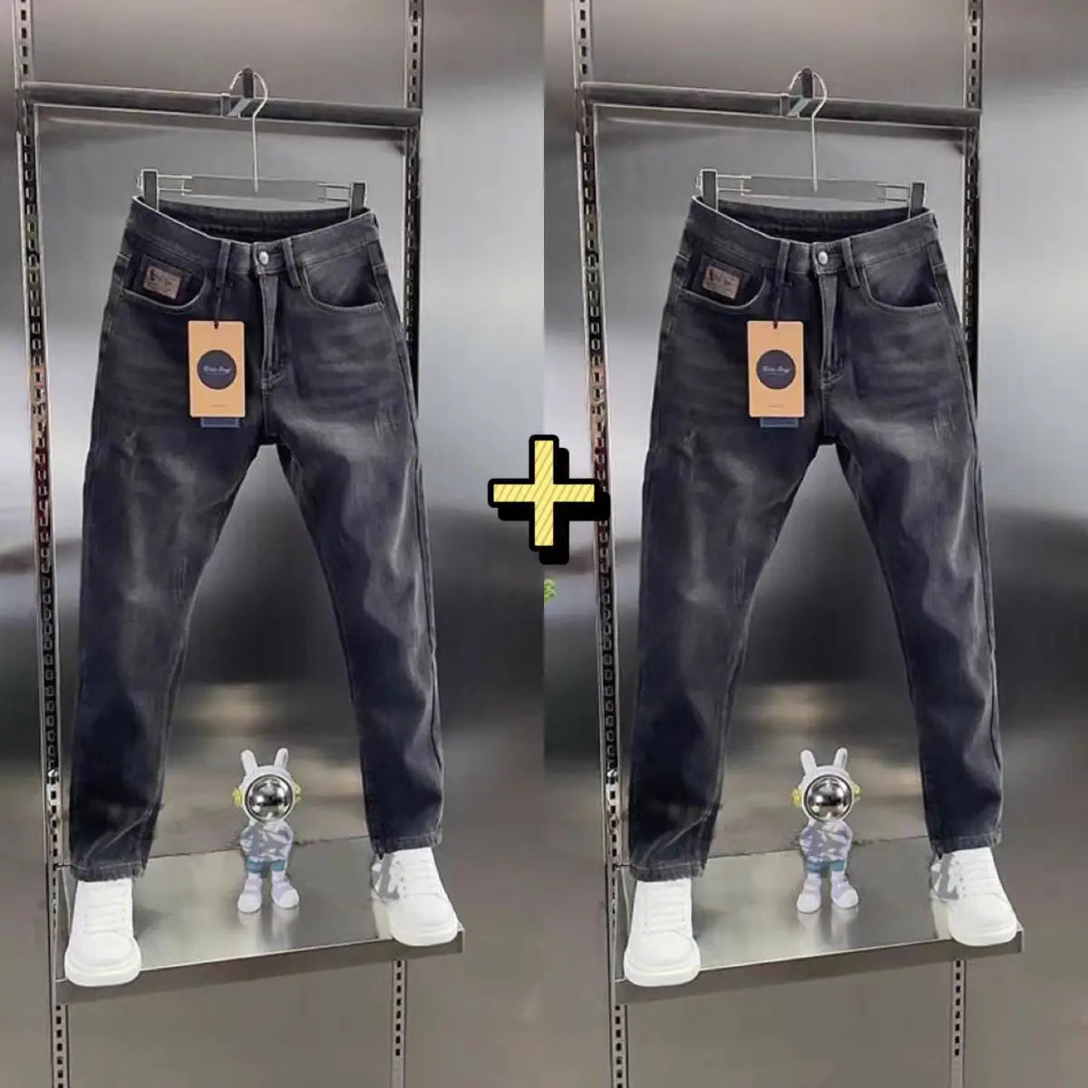 Thick Jeans Men's Slim Fit Spring Autumn Winter Casual Long Pants Cotton Stretch Denim mid Waist Zipper Closure Wear Resistant