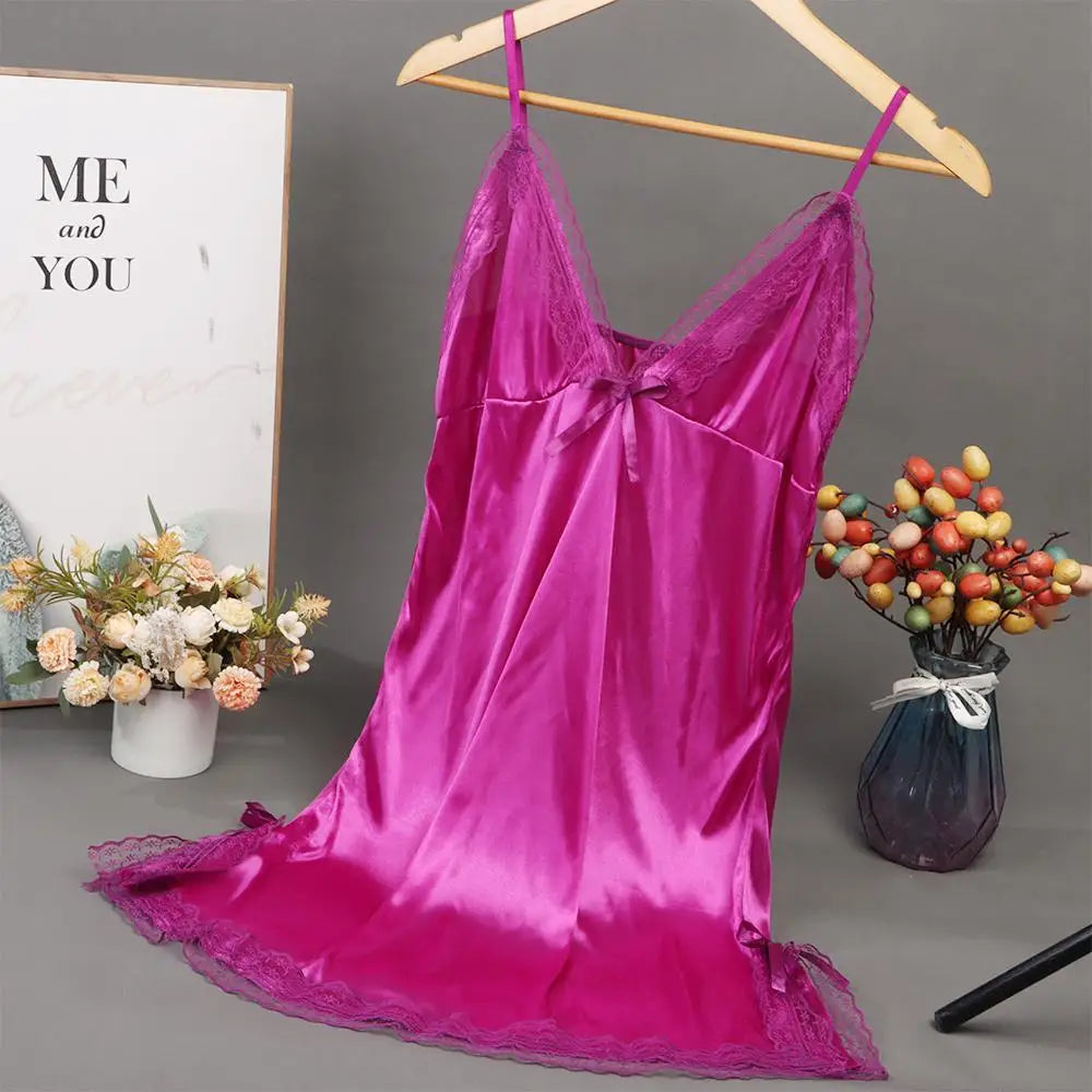 Lace V Neck Satin Nightgown