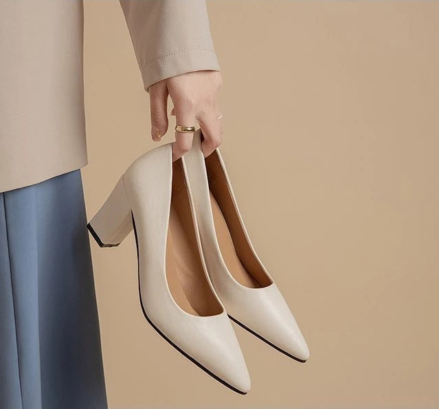 High Heels Women 2025 Summer New Pointed Shallow Mouth Work Shoes Thick Heel Fashion Versatile High Heels