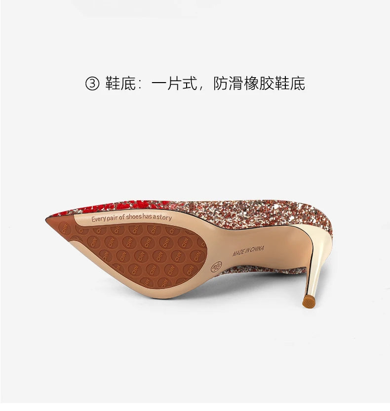 Heels for Women Luxury Women's High Heels Pointed Toe Glitter Red Designer Pumps Wedding Bridal Valentine Ladies Shoes Women
