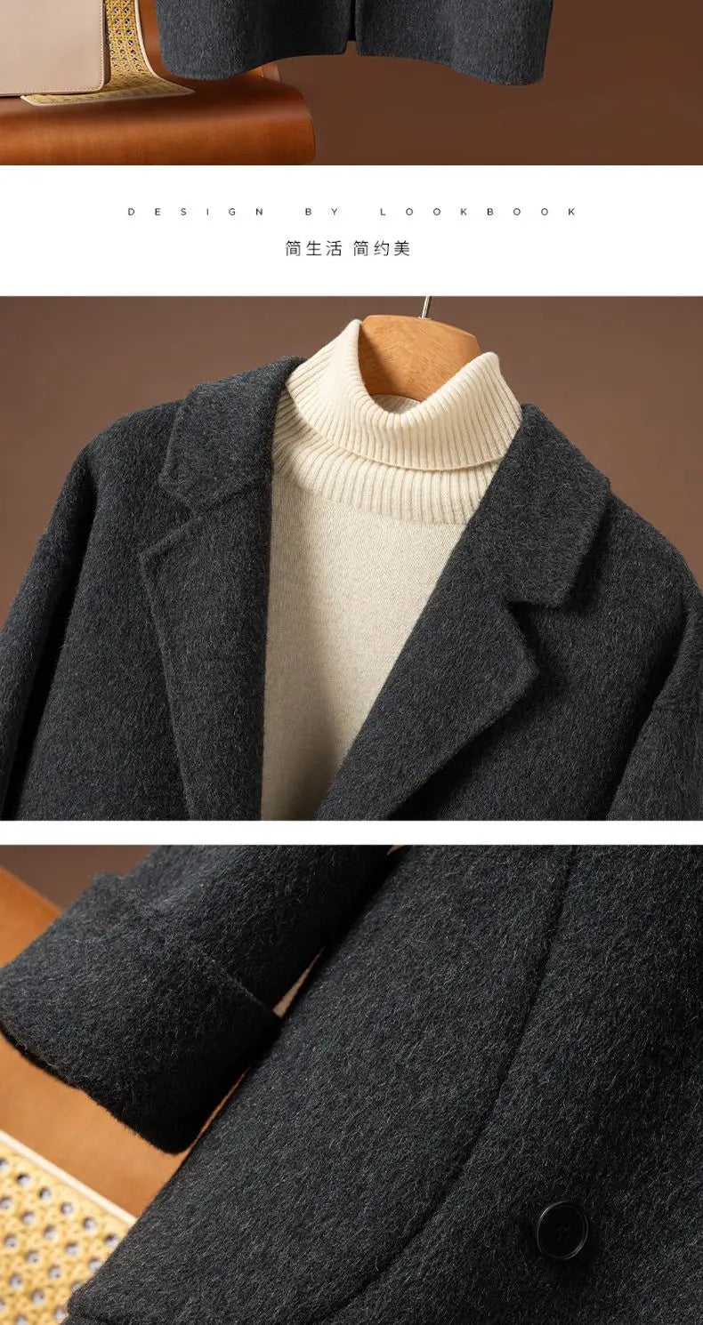 Women Double-sided Wool Coats Autumn Winter Korean Loose All-match Woolen Jacket Female Simple Solid Suit Collar Wool Jacket