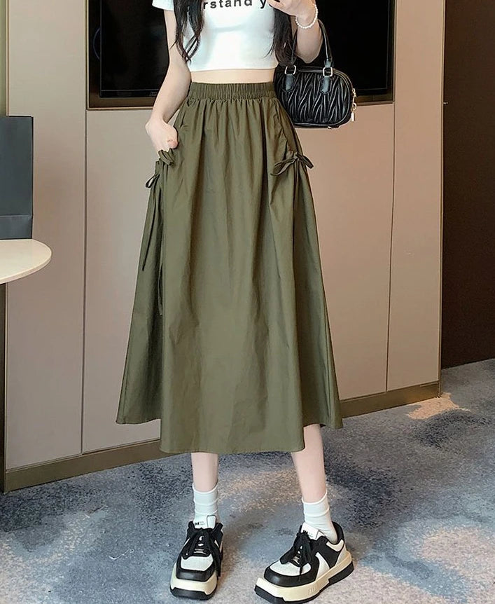Drawstring Cargo A-Line Midi Skirt