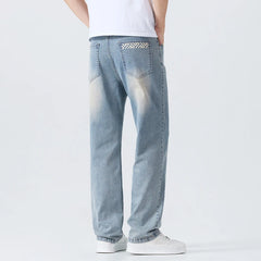Men's Summer Thin Comfortable Jeans, Fashionable and Breathable Business Straight Pants, Loose Retro Casual Denim Trousers