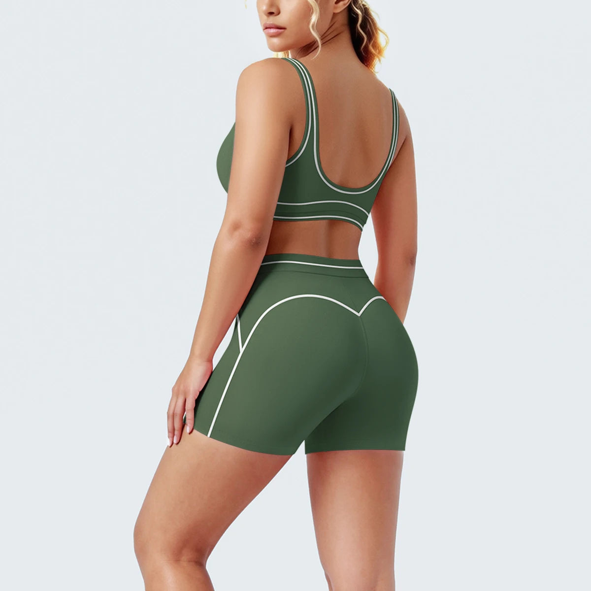New Woman Yoga Set Color Blocking Sexy Sport Bra Yoga Underwear with Chest Pad High Waist Stripe Running Fitness Shorts Yoga Set